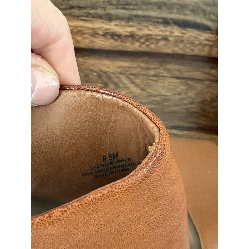Gianni Bini Brown Orange Leather Wooden Wedge Gold Plated Platform Sandal 8.5 - Picture 6 of 7